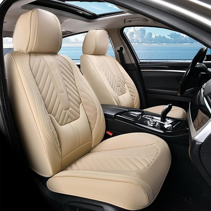 Coverado Car Seat Covers Full Set, Faux Leather Seat Covers for Car, Luxury Automotive Seat Covers Waterproof Car Seat Protec