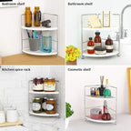 FSyueyun 2-Tier Corner Bathroom Counter Organizer, Tool-Less Installation Vanity Shelf Small Plastics Countertop Makeup Tray 