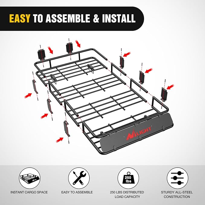 Nilight 64" x 39" x 6" Universal Roof Rack Cargo Basket Heavy-Duty 250LBS Capacity Rooftop Cargo Carrier Luggage Holder for SUV Truck Vehicle