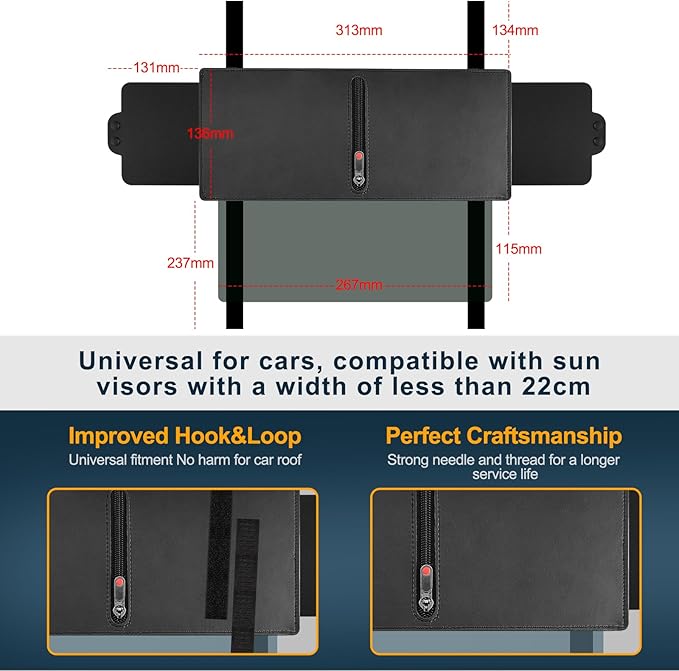 Veharvim Sun Visor Extender for Car with 2 Side Sunshade, Polarized UV400 Visor Extender Attachment for Car Visor with PC Lens,Anti-Glare for Safe Driving (2 Side Panel) (Red Zipper, Universal(2Pack))