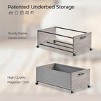 Under Bed Storage with Wheels, Wooden Under Bed Drawers On Wheels, Rolling Under Bed Shoe Storage, Space Saving,Grey,70L