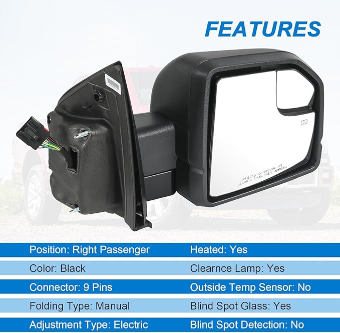 JDMSPEED Right Passenger Side View Mirror Compatible with 2015-2020 Ford F150 with Heated Turn Signal Power Glass Puddle Ligh