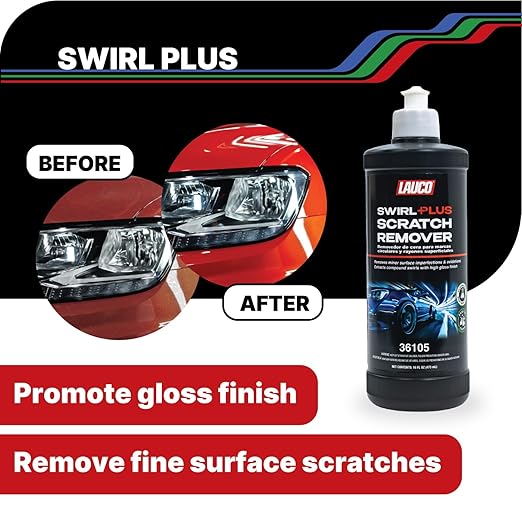 LAUCO 3-Step Kit – Steps 1 2 3 – 32oz, + Swirl Remover – 8oz, with a Towel, Professional Silicone-Free Cutting, Polishing & Finishing Compounds for Scratch Removal, Clear Coat Safe High-Gloss Finish