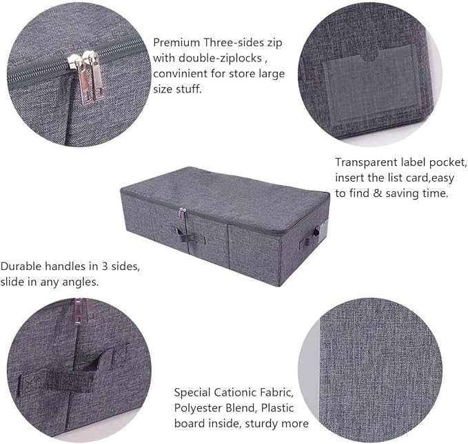 iwill CREATE PRO Pack of 2, Rigid Underbed Storage Boxes with Zip Lid for Clothes, Bedding Sheets, Blankets Organiser, Black 