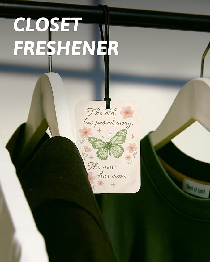 Retro Green Floral Bow Butterfly Christian Car Air Freshener 4 Pcs, Girly Religious Hanging Air Freshener for Cars Closet Dra