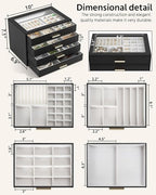 AKOZLIN Jewelry Box with Clear Lid Functional Leather Jewelry Storage Organizer Case 4 Drawers for Women Girls Necklace Ring 