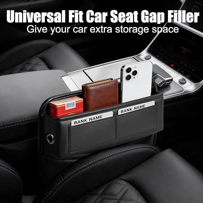 chfine Car Seat Gap Filler Organizer, Universal Premium Leather Car Gap Filler with Card Slots for Front Seat Between Car Seat and Console Hold Phone, Sunglasses, Keys, fit for Car Suv Truck (2)