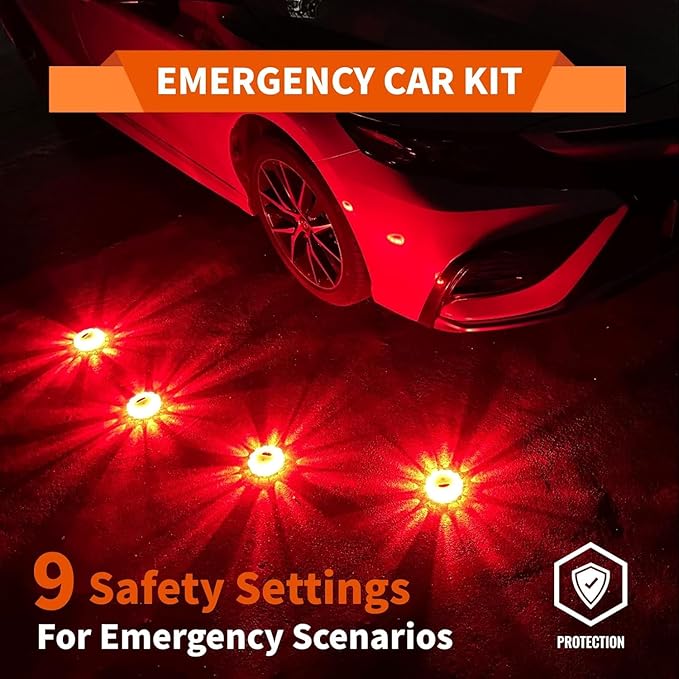 LED Road Flares 12 Pack Roadside Emergency Car Kit, USB Rechargeable (lithium battery) Road Safety Flare Light,9 Flash Modes,