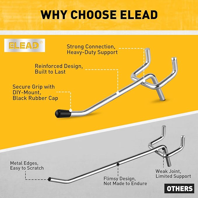 ELEAD 105-Piece 2 Inch Pegboard Hooks, Heavy Duty Peg Board Organizer Accessories, Peg Board Tool Hangers Fit for 1/4" and 1/