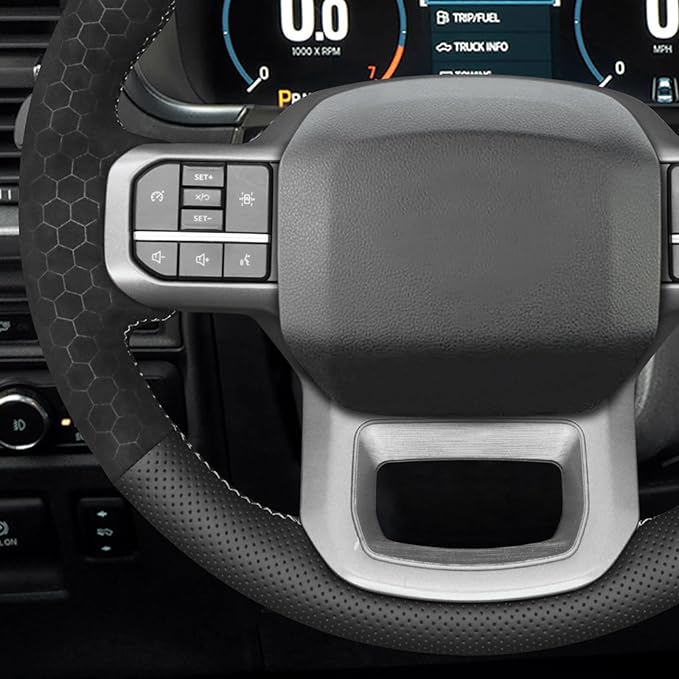 MEWANT Hand Stitch Steering Wheel Cover for Ford F150 Lightning F350 Expedition Made of Real Leather Embossed Athsuede