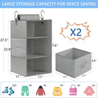 punemi 3-Shelf Hanging Closet Organizer, 2 Pack Closet Hanging Organizer with Drawers, Foldable Hanging Closet Shelves for Rv