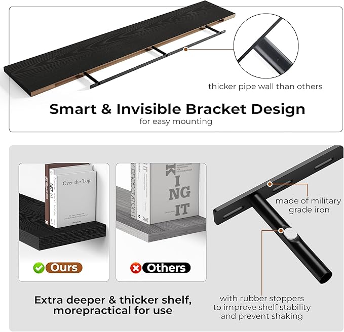Fun Memories 66 Inch Fireplace Mantel Shelf with Invisible Bracket, 8 Inch Deep Floating Shelf for Living Room, Kitchen, Farm