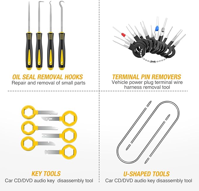 GOOACC 102Pcs Trim Removal Tool, Auto Push Pin Nylon Bumper Retainer Clip Set Fastener Terminal Remover Tool Round Handle Cro