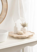 Kate and Laurel Alezar Mango Wood Wavy Round Lazy Susan Tray, 18 Inch Diameter, Light Bleached Wood, Scalloped Wooden Counter