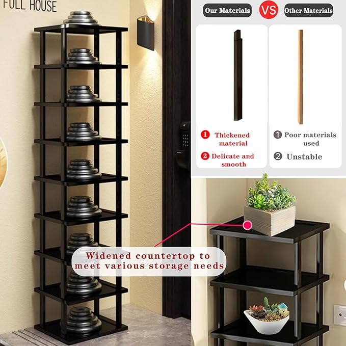 Vertical Shoe Rack - Tall Narrow Shoe Rack Organizer for Small Spaces,12 Tier Bamboo Shoen Shelf for Entryway,Closet,Corner,D