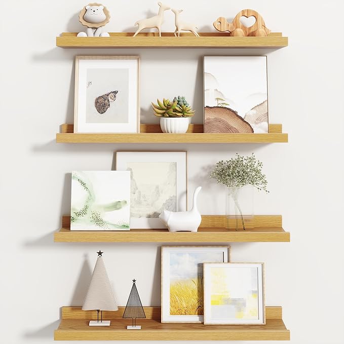 Fun Memories Picture Ledge Shelf, Floating Shelves Set of 4, 24 Inch Picture Shelves for Wall with Ledge, Large Nursery Book 