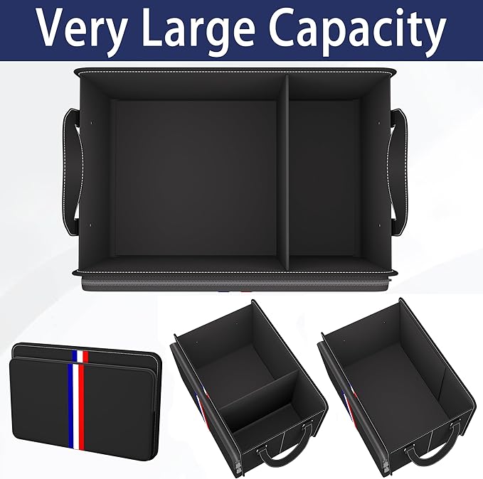 Homeve Trunk Organizer for Car, Waterproof Collapsible 3 Compartments Car Organizer, Foldable Storage for Car Accessories, Too