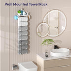 SWTYMIKI Over The Door Towel Rack - 9 Tier Towel Racks for Bathroom Wall Mounted, Towel Holder with Shelf, Hanging Rolled Tow