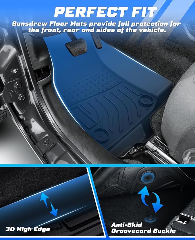 Sunsdrew Floor Mats for Jeep Gladiator 2020-2025 2026, All Weather TPE Rubber Floor Liners for Gladiator Accessories,1st&2nd Row Full Set Car Mats Raised Edge