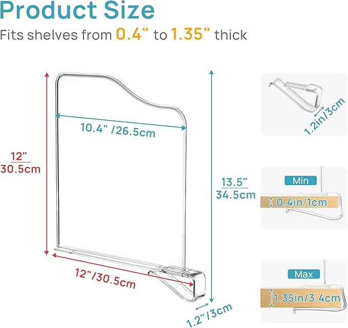 Vtopmart 8 Pack 12in Height Shelf Dividers for Closet Organization, Clear Plastic Closet Shelf Dividers of Upgrade Height for