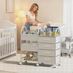 Baby Organizer and Storage Cart, 4-Tier Rolling Utility Cart with Wheels, Dividers and Drawers, Easy to Assemble for Nursery,