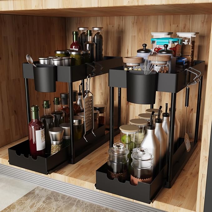 2 Pack Under Sink Organizers and Storage, 2-Tier Sliding Cabinet Organizer Drawer for Bathroom and Kitchen – Multi-Purpose Ca