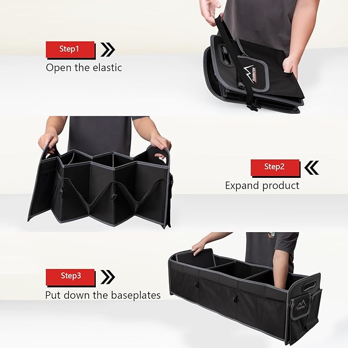 M KARMATER Car Trunk Organizer,Machine Washable PP Materials 3 Compartments Car Storage,95L Waterproof Polyester Cars