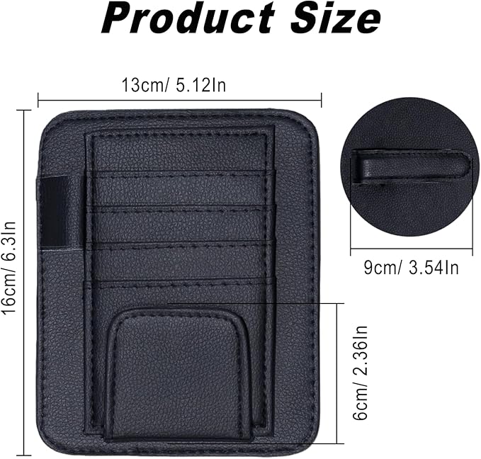 2 PCS Car Sun Visor Organizer, Sunvisor Organizers with Sunglass Holder & Card Sleeve Pocket, Leather Car Sunglass Holder for Most Vehicle of Trucks, SUVs, Black