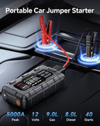 Jump Starter 5000A, Car Battery Jump Starter with Air Compressor for Up to 9.0L Gas and 8.0L Diesel Engine, 12V Jump