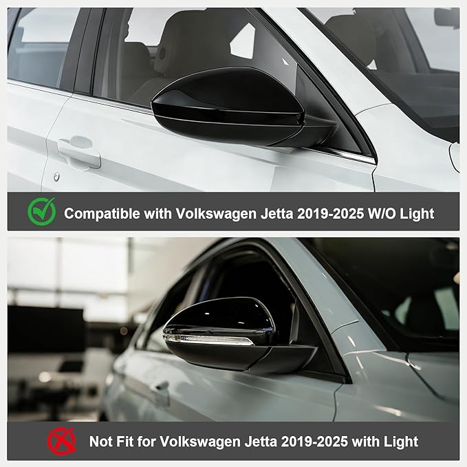 Passenger Side Mirror Cap Compatible with Volkswagen Jetta 2019-2025, Right Side Door Rearview Mirror Cover Fit for Jetta US Version Without Turn Signals, 17A857538AGRU - Glossy Black