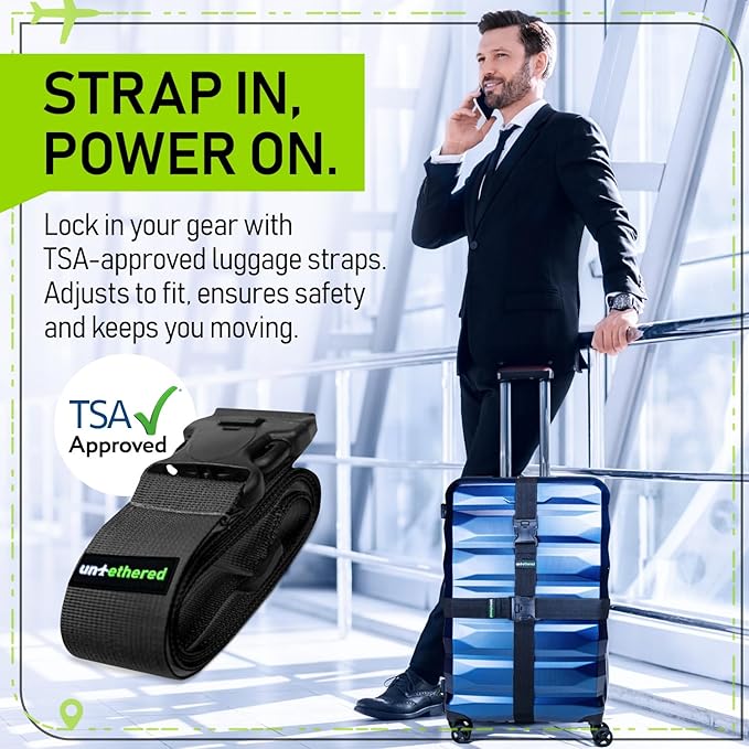 Untethered Luggage Straps | TSA-Approved Suitcase Belts with Heavy-Duty Buckles. Secure Adjustable Travel Accessories for Che