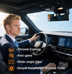 Rear View Mirror, Chrome Anti-glare Panoramic Rear Mirrors Universal 10 Inch Convex Car Interior Clip on Extra Big Wide Angle Rearview Mirror Extender to Reduce Blind Spot for Car SUV