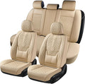 Coverado Car Seat Covers Full Set, Nappa Leather Seat Covers for Car, Waterproof Car Seat Protector with Lumbar Support, Auto