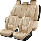 Coverado Car Seat Covers Full Set, Nappa Leather Seat Covers for Car, Waterproof Car Seat Protector with Lumbar Support, Auto