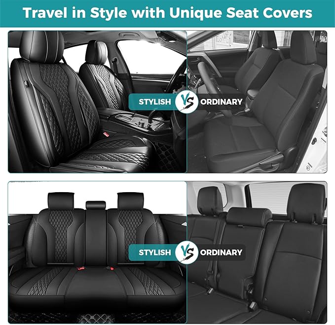 Leather Car Seat Covers Full Set, Breathable Faux Leather Seat Covers for Cars SUV Sedan Waterproof Black