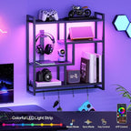 HOOBRO Gaming Floating Shelves with LED Lights, 28.7" LED Wall Mounted Shelf, 4-Tier Floating Wall Shelf for Storage, Display