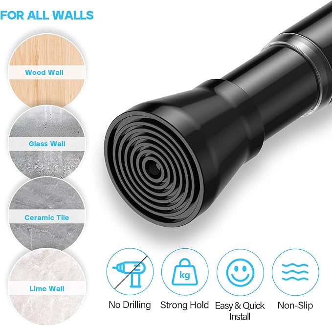 1Pack Black Tension Curtain Rod for Windows 29 to 64 inch, Never Rust adjustable curtain rod tension curtain rods no drilling