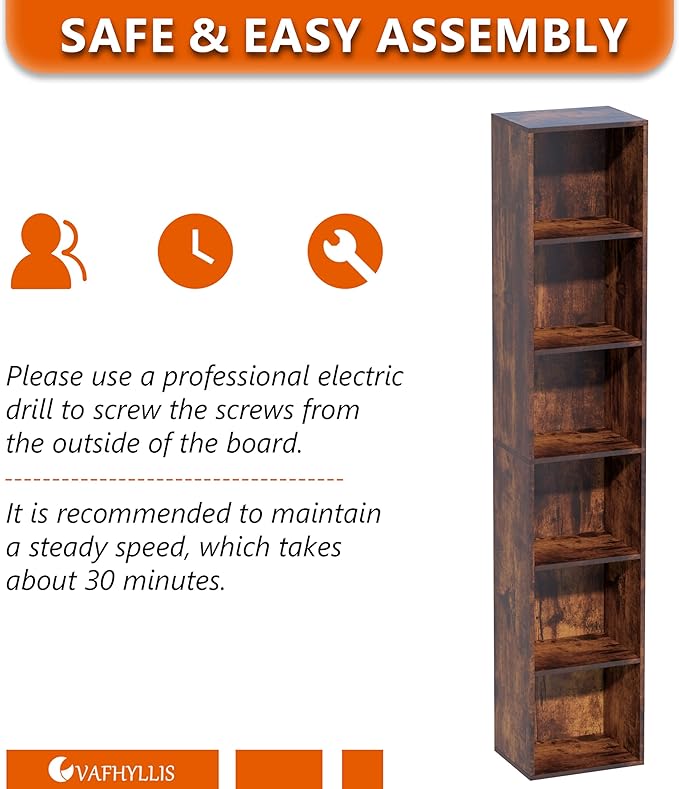Book Shelf, 6 Cube Storage Organizer, Open Shelves Bookcase 9.3 x 11.8 x 62.4, Bookshelf for Living Room, Bedroom, Home Offic