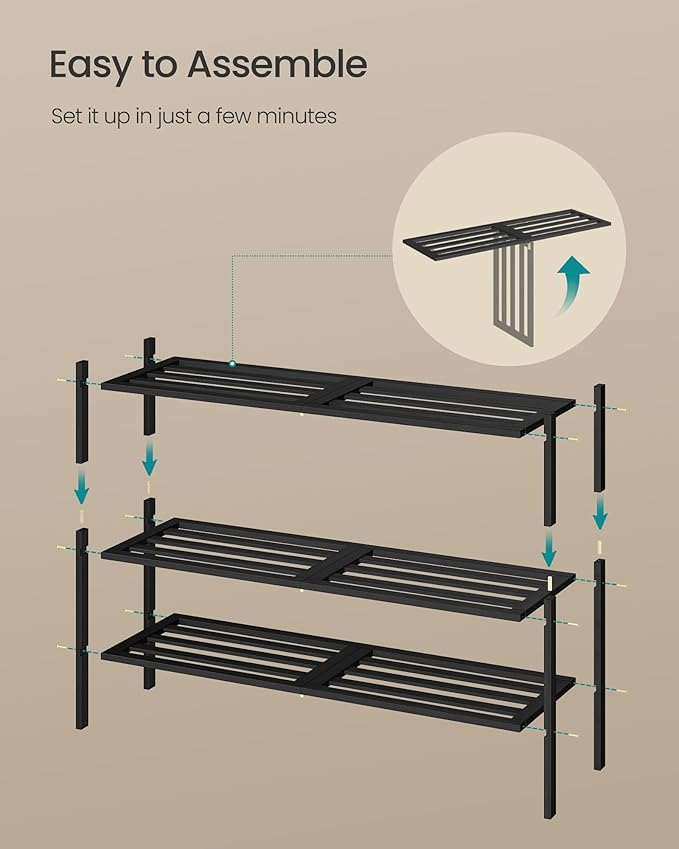 SONGMICS Bamboo Shoe Rack for Closet, Stackable Shoe Oragnizer with Modular Structure, Space-Saving Free Standing Shelf for E