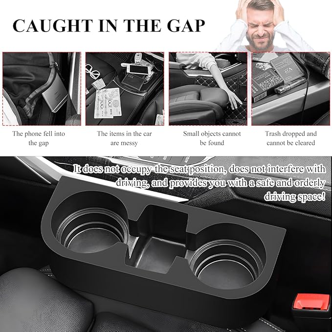 DXNQ Car Cup Holder Gap Filler Organizer, Multifunctional Auto Front Console Gap Filler with Cup Holder, Leather Extra Cup Ho