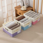 PRANDOM Large Fodable Storage Baskets for Closet [3-pack] Decorative Fabric Storage Bins Cubes with Leather/Metal Handles for