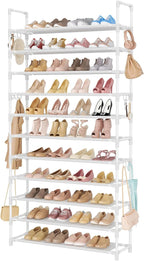 LANTEFUL 11 Tiers Tall Shoe Rack Holds 55 Pairs of Shoes with 18pcs Hooks Sturdy Wide Shoe Organizer Storage Free Standing Me