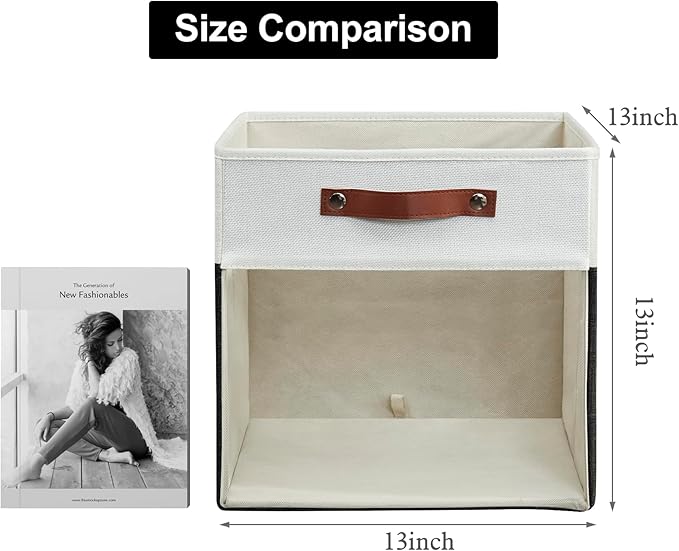 Bagnizer Storage Cubes, 4 Pack Linen Foldable Storage Bins (13 x 13 inch) with Clear Window and Handles, Fabric Organizer for