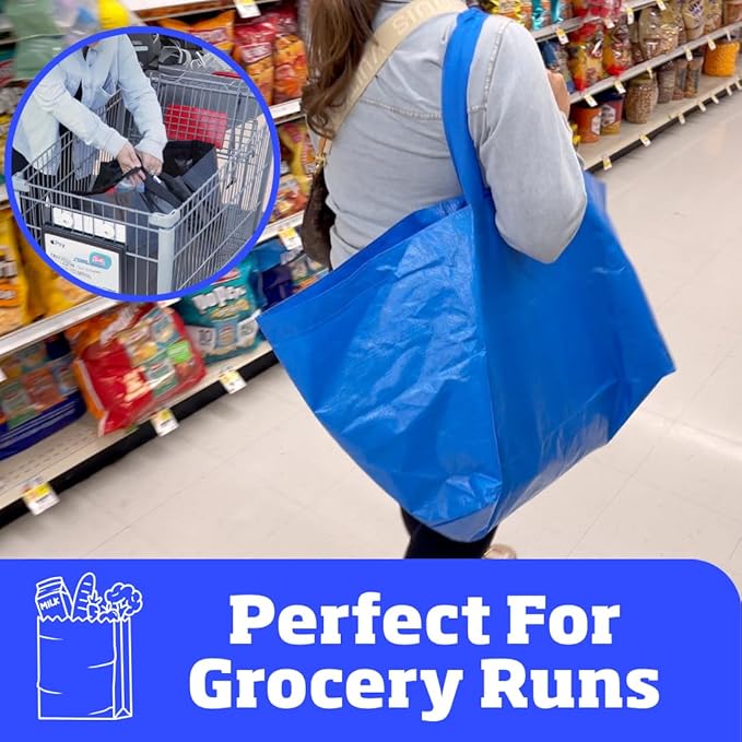 DURASACK Haul-It-All Extra-Large Reusable Shopping Bag – Heavy Duty Open-Top Tote with Handles, 18-Gallon Capacity, Blue, Pack of 2
