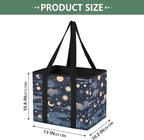 Stars and Moon Reusable Grocery Bags Large Shopping Tote Bag with Reinforced Bottom Board, Water Resistant Foldable Storage B