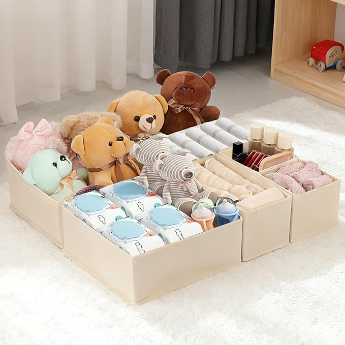 Drawer Organizer Clothes, 16 Pack Dresser Organizer Bins, Foldable Closet Organizers and Storage Fabric Dresser Bins, Shallow
