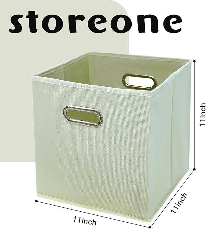 STOREONE Fabric Storage Bins Cubes Baskets Containers-(11X11X11) with Dual Handles Cube Storage Organizer Bins for Shelf Clos