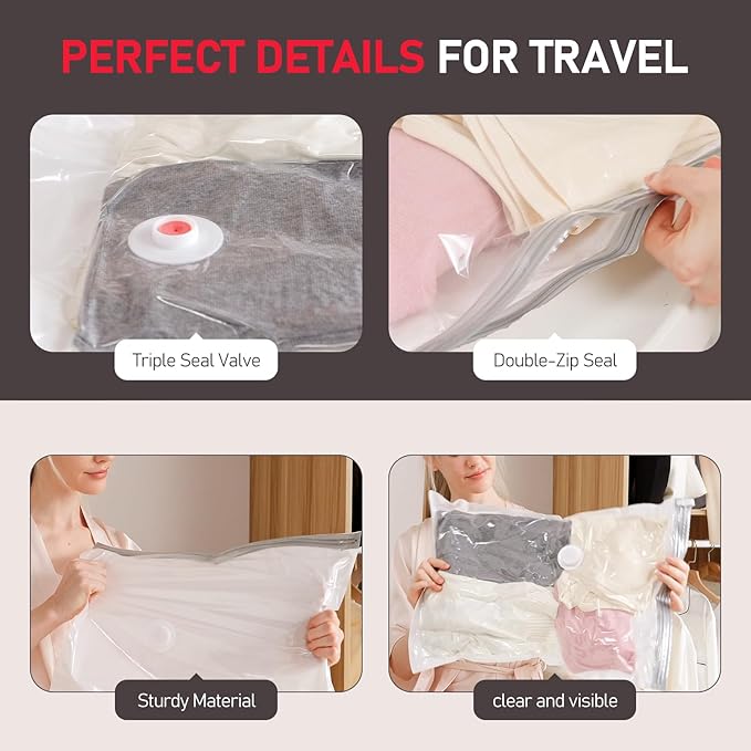 12 Pack Travel Vacuum Storage Bags with High Pressure Electric Pump - Portable Vacuum Seal Bags for Clothing, Luggage & Trave