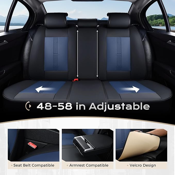 Coverado Car Seat Covers Full Set, Front Seat Covers with Lumbar Support and Back Seat Cover Waterproof Leather Automotive Se
