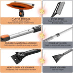 4-In-1 Snow Brush and Ice Scrapers for Car Windshield 55'' Extendable Snow Shovel Snow Broom Kit with Squeegee, Foam Grip 180°Pivoting Thicken Brush Head Portable Snow Scraper for Car, Trucks, SUV